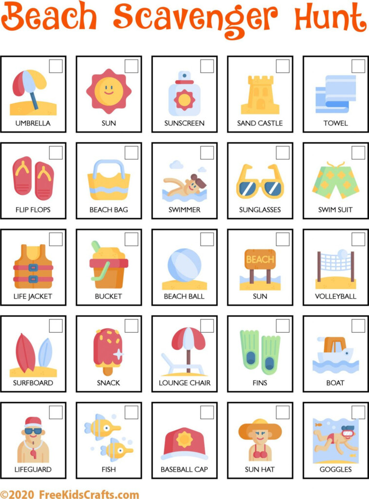 Beach Scavenger Hunt Free Printable
