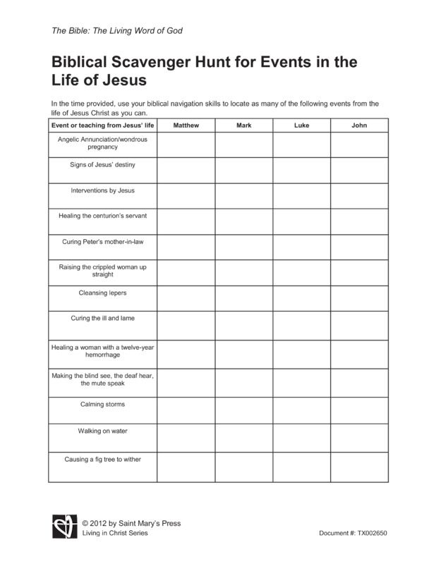 Bible Scavenger Hunt Worksheet
