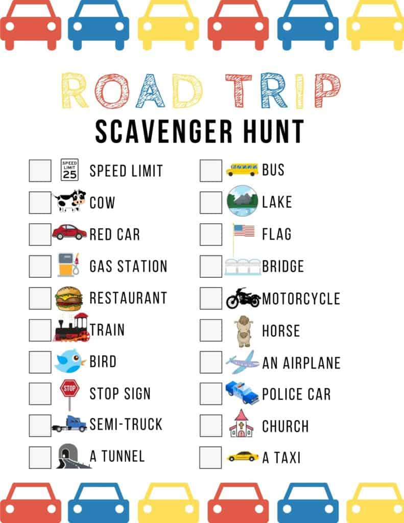 Car Ride Scavenger Hunt Printables