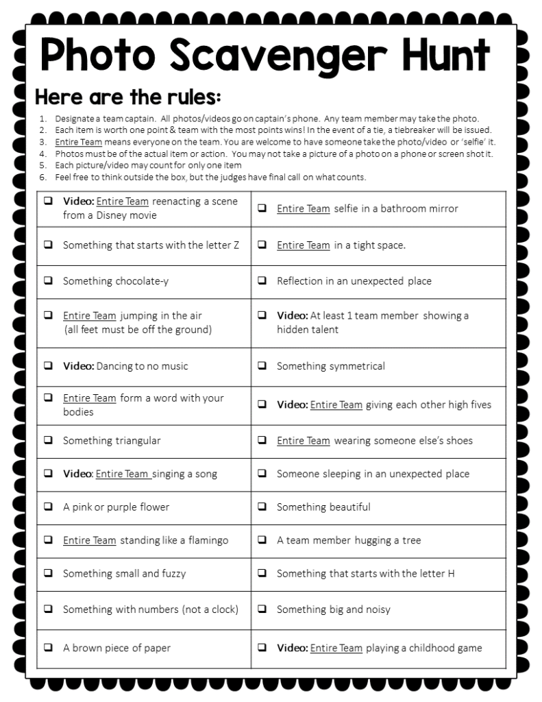 EDITABLE Photo And Video Scavenger Hunt Ice Breaker For Staff 