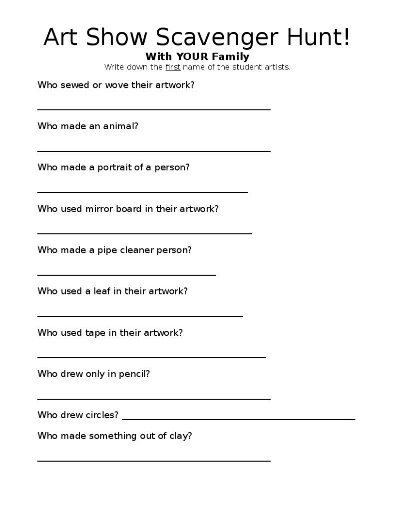 Esme Sheet Art Museum Scavenger Hunt Worksheet For Kids Pictures