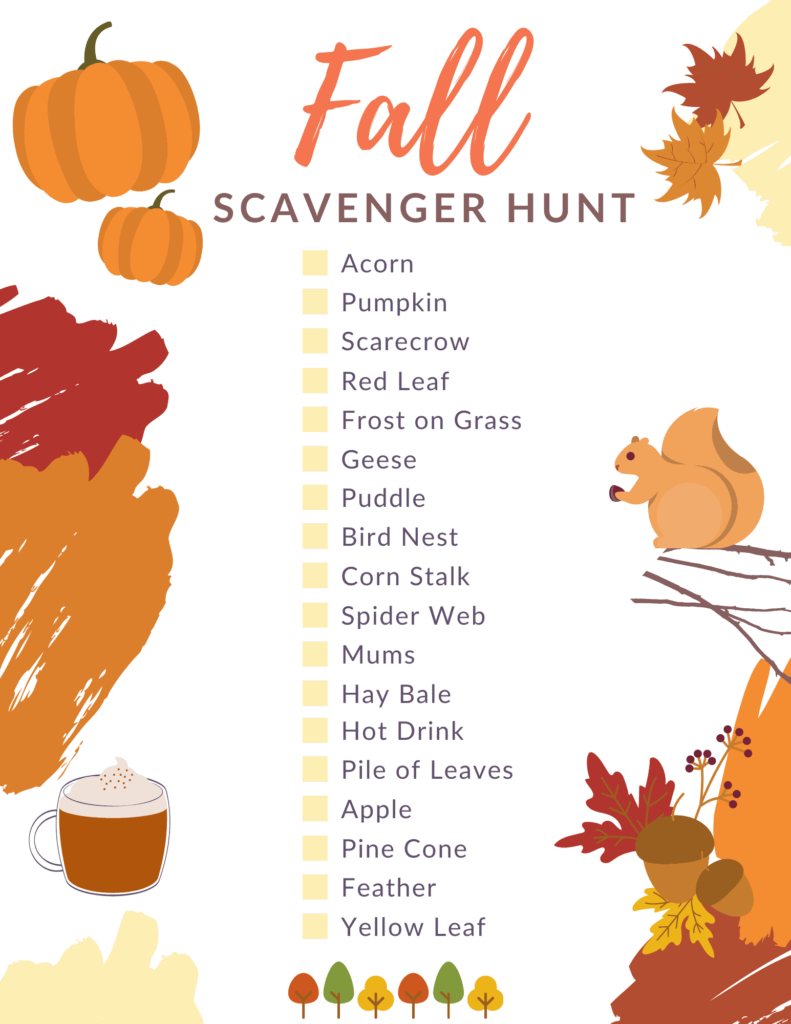 Fall Outdoor Scavenger Hunt Printable