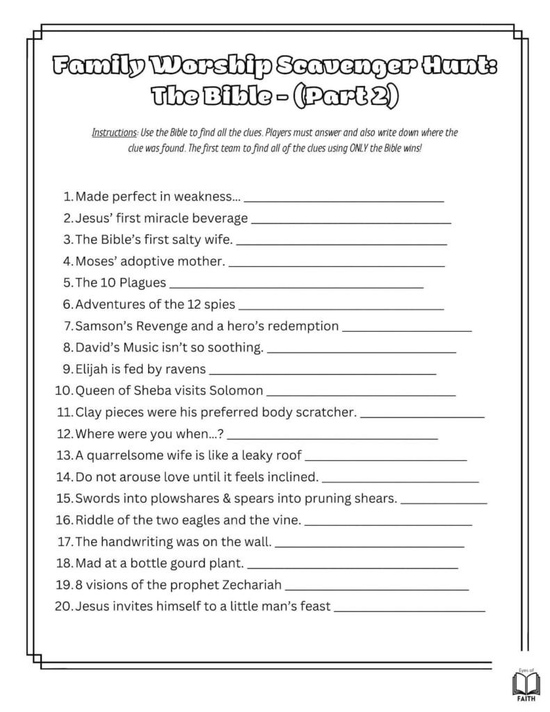 Family Worship Scavenger Hunt Worksheet 3 The Bible Part 2 Worksheet 