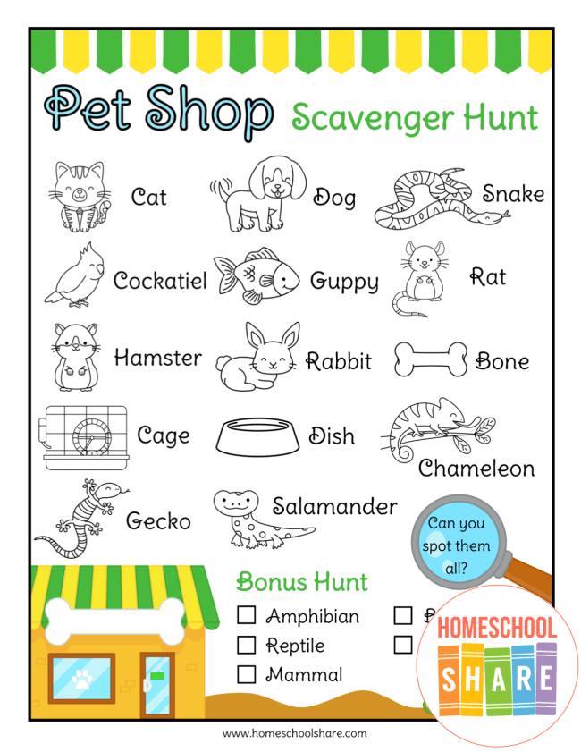 Free Pet Store Scavenger Hunt Homeschool Share