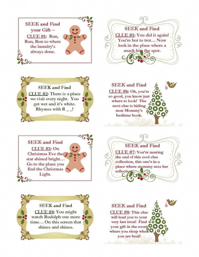 Free Printable Christmas Scavenger Hunt Clues Printable Calendars AT 
