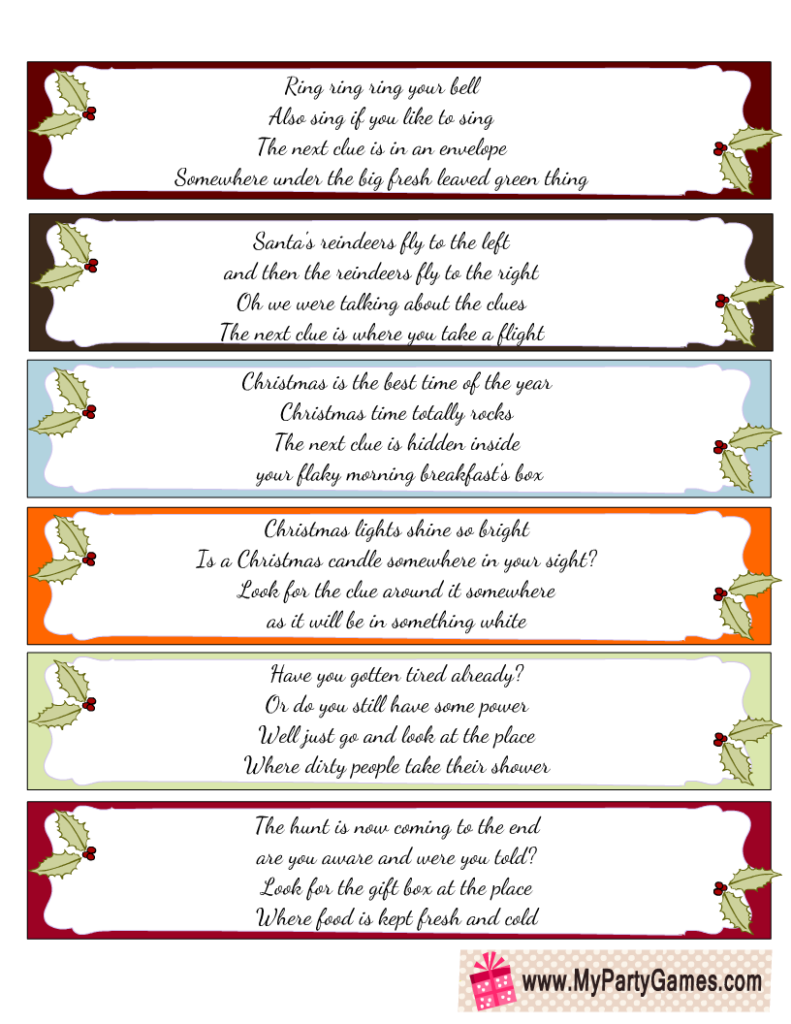 Free Printable Christmas Scavenger Hunt Rhyme Clues