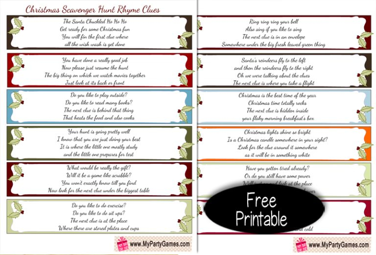 Free Printable Christmas Scavenger Hunt Rhyme Clues