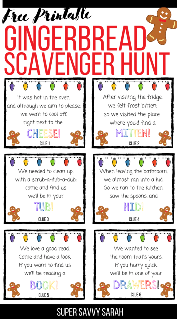 Gingerbread Scavenger Hunt Clues Fun Christmas Activities Fun 