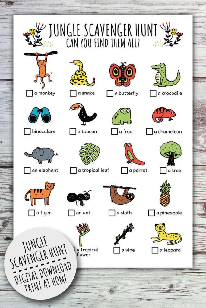 Jungle Scavenger Hunt For Kids Tropical Safari Animal Etsy Jungle 
