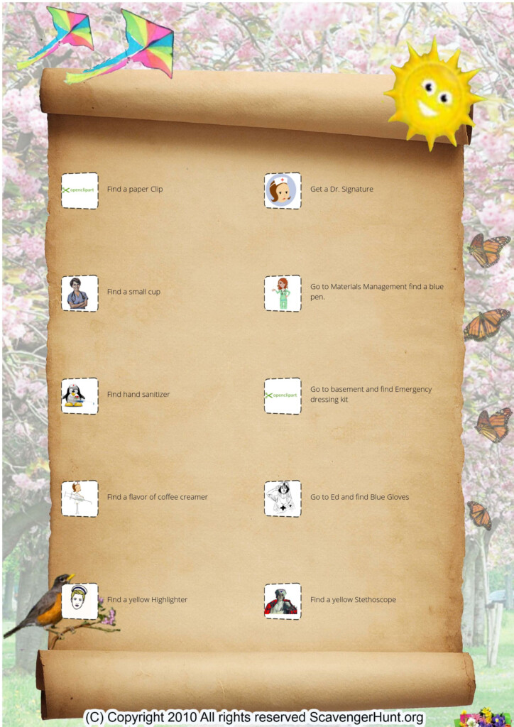 Printable Nursing Home Scavenger Hunt