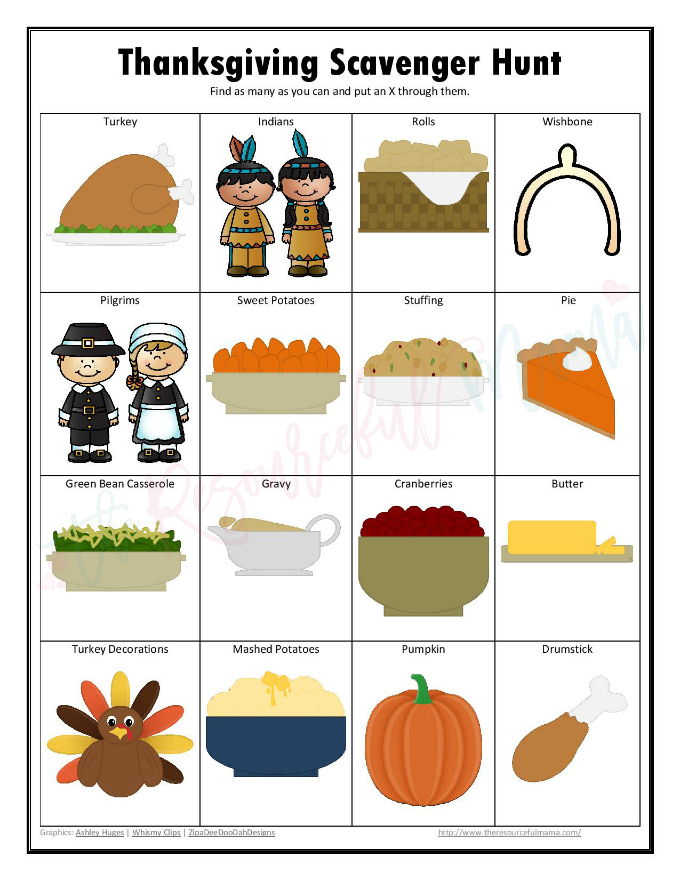 Printable Thanksgiving Scavenger Hunt
