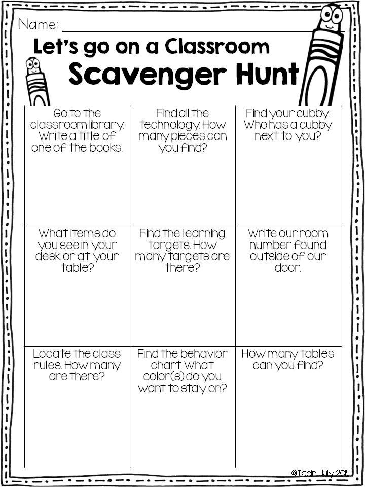 Student Scavenger Hunt Worksheet
