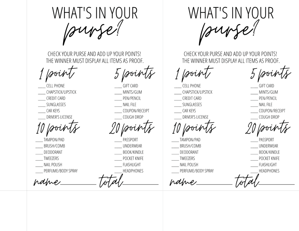 What s In Your Purse Game Free Printable Modern MOH