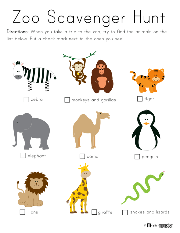 Zoo Scavenger Hunt Printable