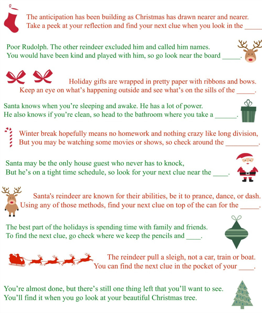 70 Printable Christmas Scavenger Hunt Clues