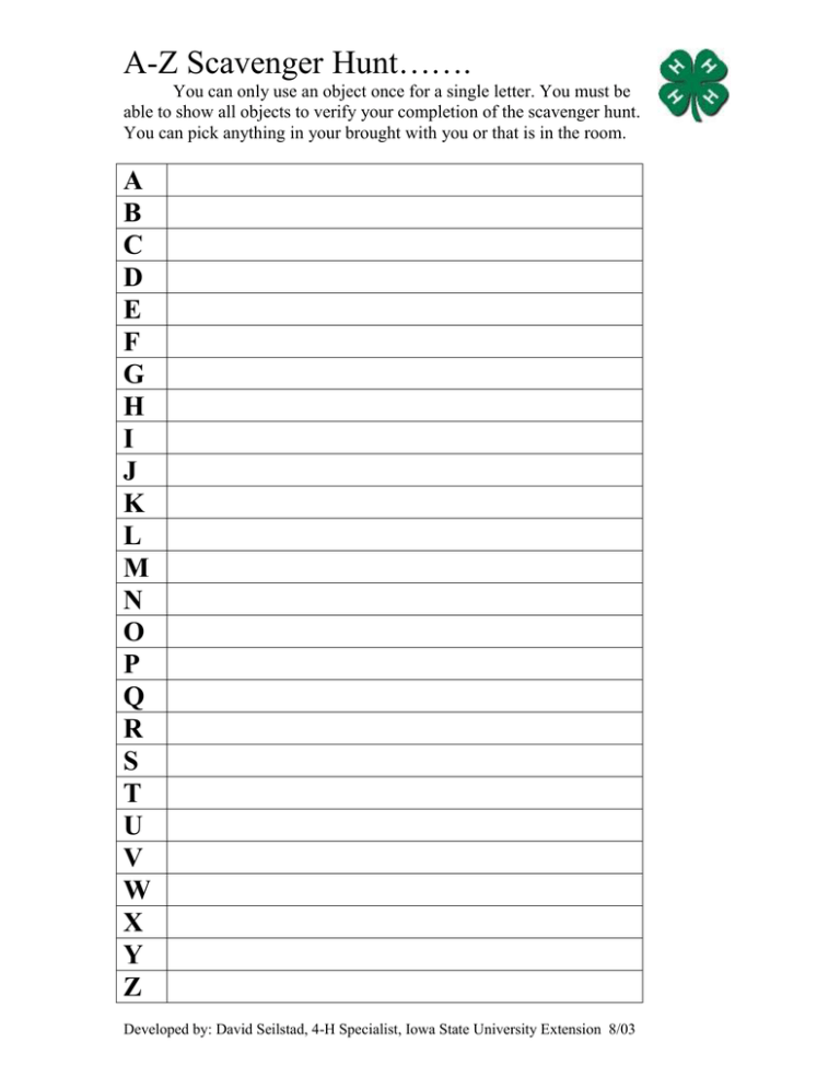 A Z Scavenger Hunt Activity For Kids