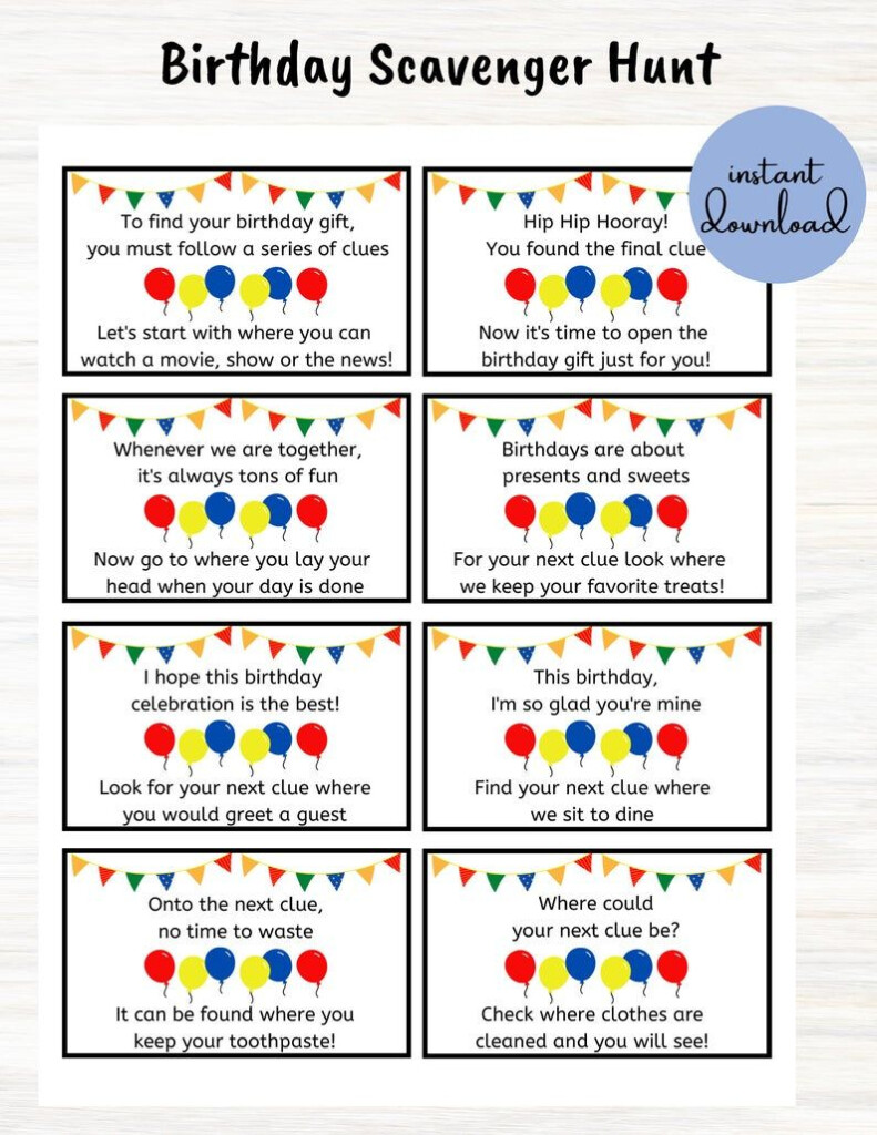 Birthday Scavenger Hunt Printable Treasure Hunt Clue Cards Lights Crystal