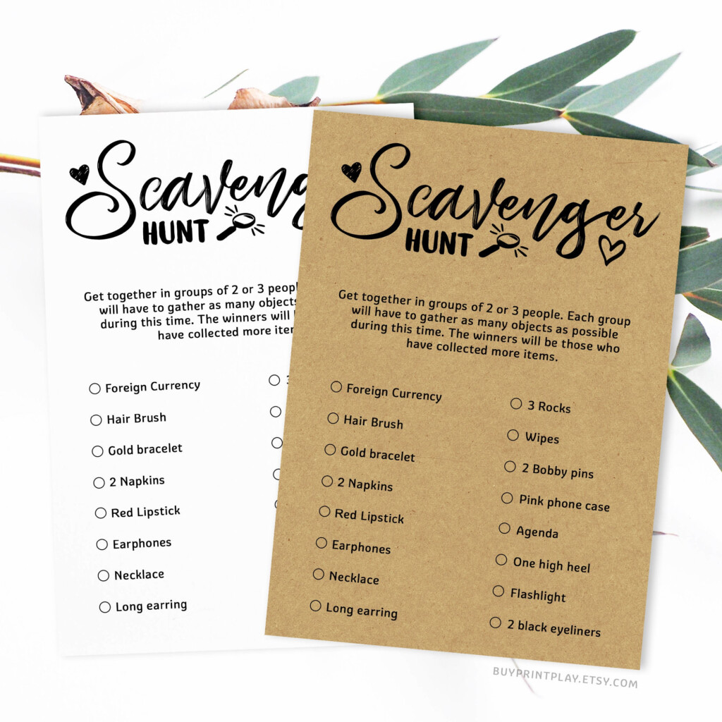 Bridal Shower Scavenger Hunt Printable Game Rustic Kraft Etsy