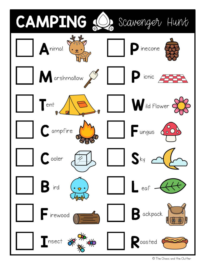 Camping Scavenger Hunt Free Printable Worksheets Library