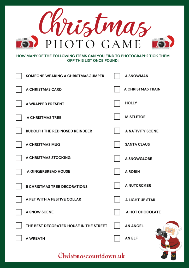 Christmas Photo Scavenger Hunt Free Printable Checklist