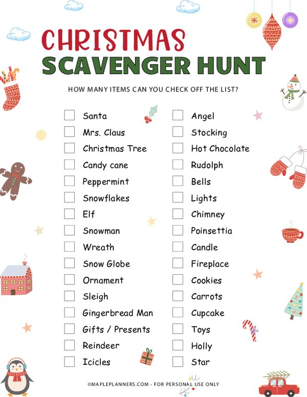 Christmas Scavenger Hunt Game Printable Fun Activities For Kids