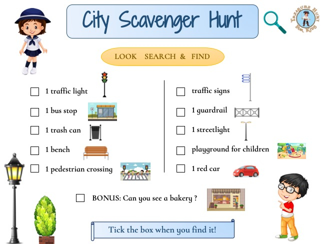 City Scavenger Hunt Treasure Hunt 4 Kids Free Printable Games
