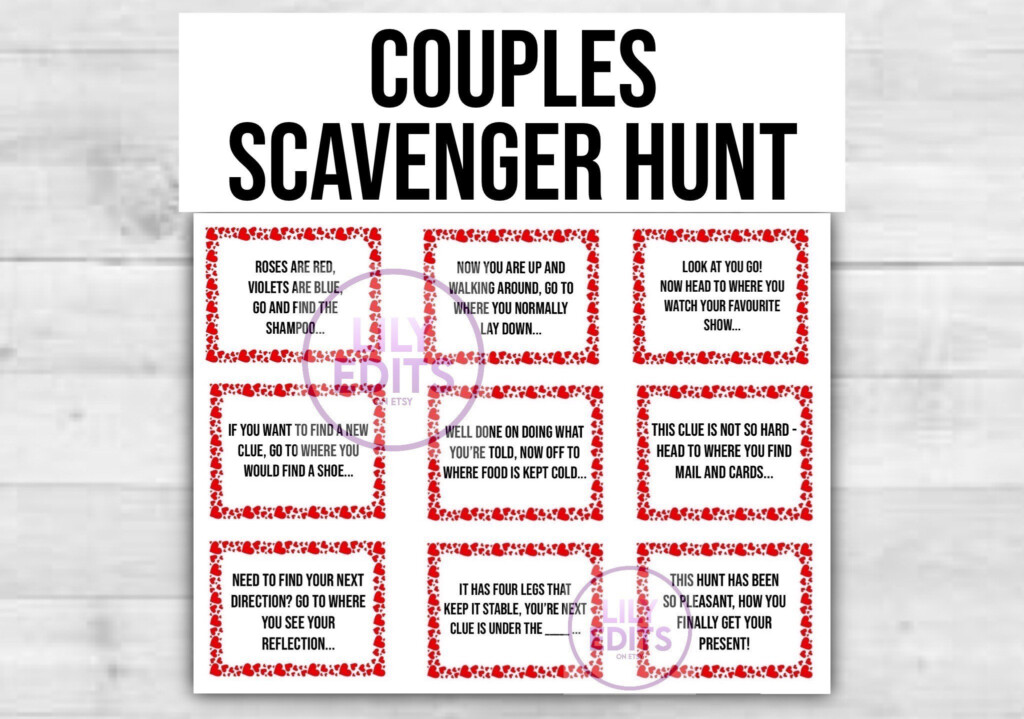Couples Scavenger Hunt Treasure Hunt With Clues Fun Printable For 