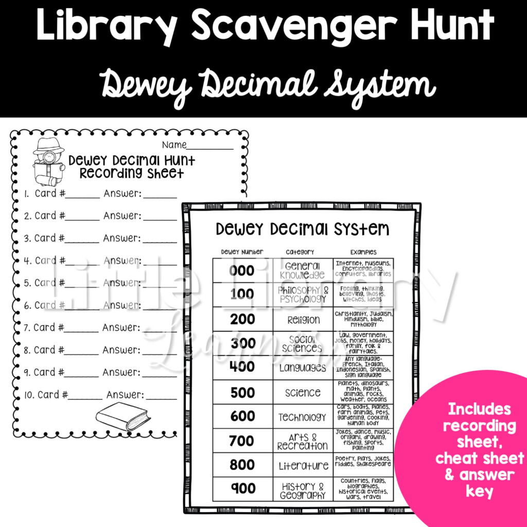 Dewey Decimal Scavenger Hunt Worksheets Library