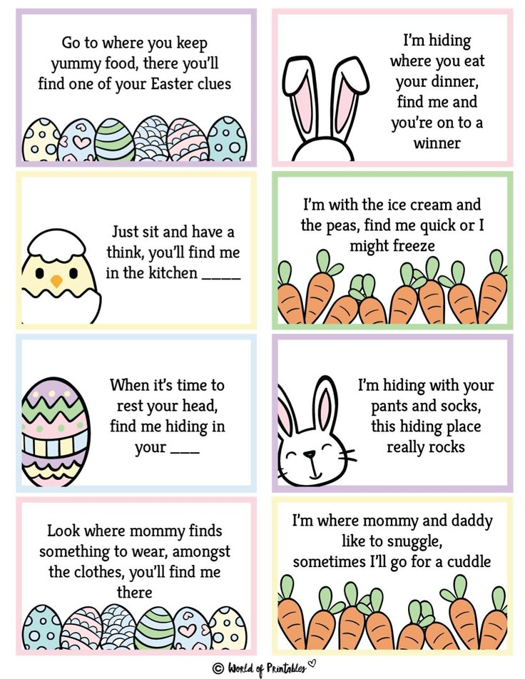 Easter Egg Hunt Clues For Kids Printable