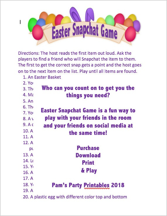 Easter Game Spring Snapchat Scavenger Hunt Printable Photo 