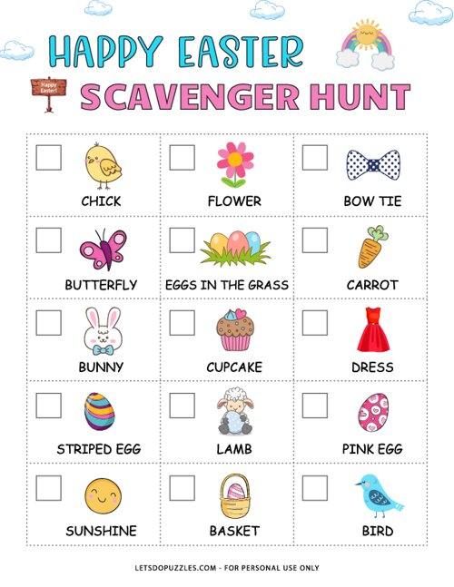 Easter Party Scavenger Hunt 4th Grade Free Printable Printable Party