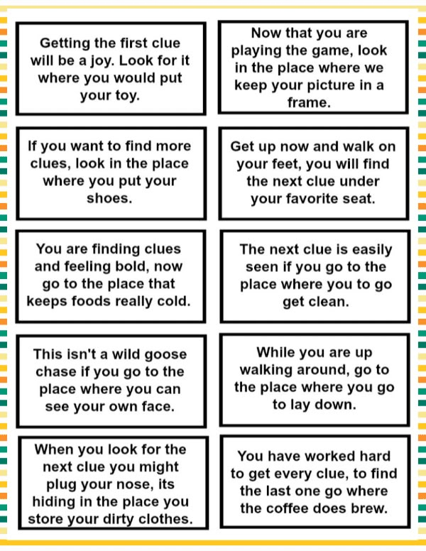 Easy Scavenger Hunt Clues For Kids