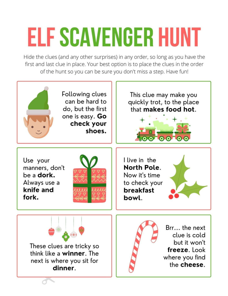 Elf On The Shelf Scavenger Hunt With Free Printable Clues Elf On 