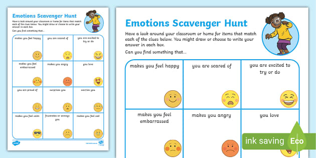Emotions Scavenger Hunt Kids Emotions Reflection Twinkl