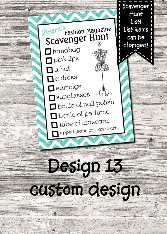 Fashion Magazine Scavenger Hunt List 10 Color Choices Digital Printable 
