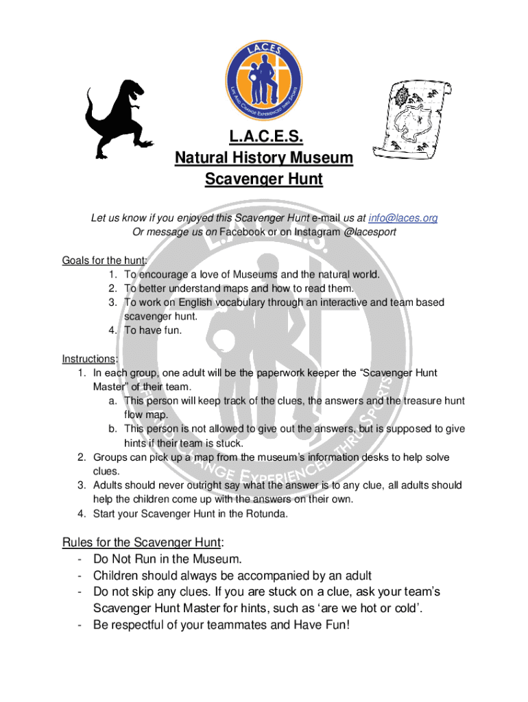 Fillable Online Scavenger Hunts At The Museum Of Natural History Fax 