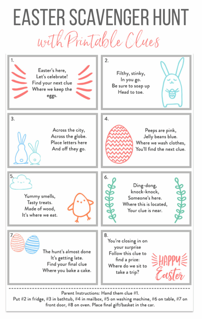 Free Easter Scavenger Hunt With Printable Clue Cards Easter Scavenger 