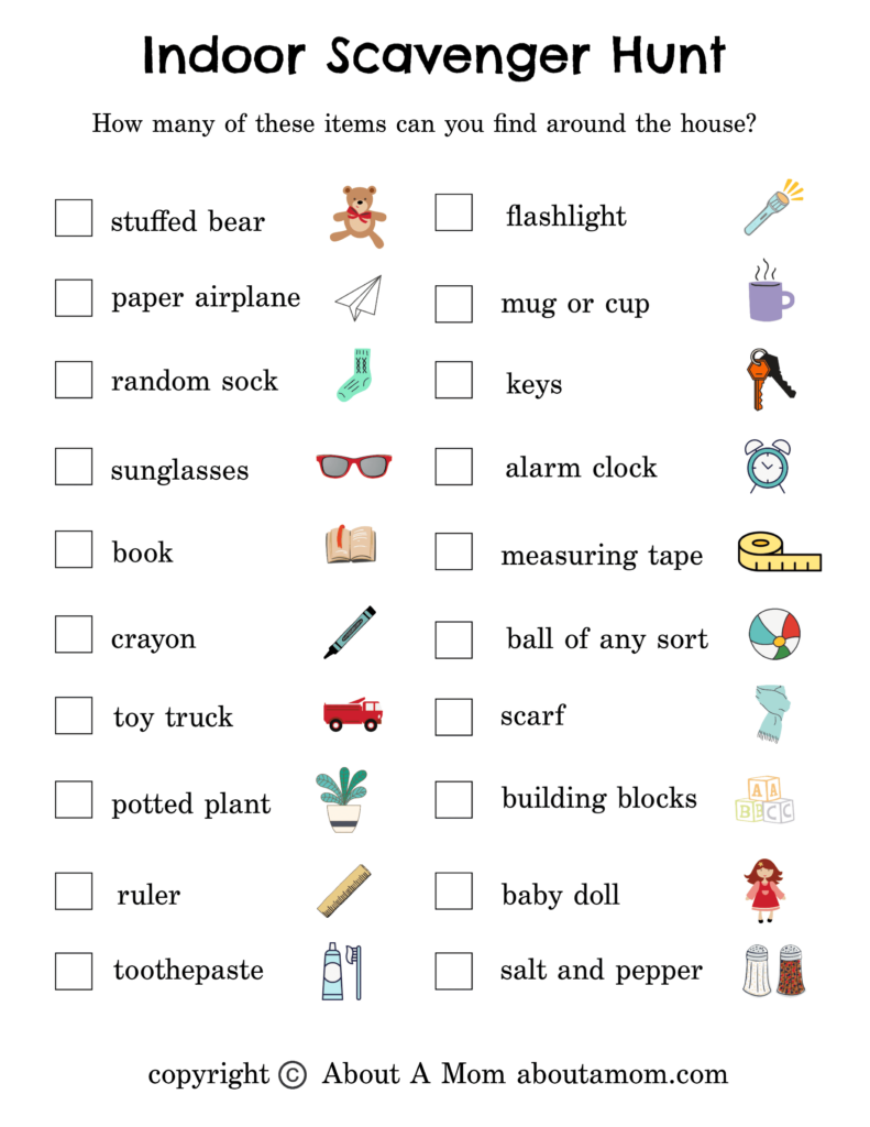 Free Indoor Scavenger Hunt Printable About A Mom