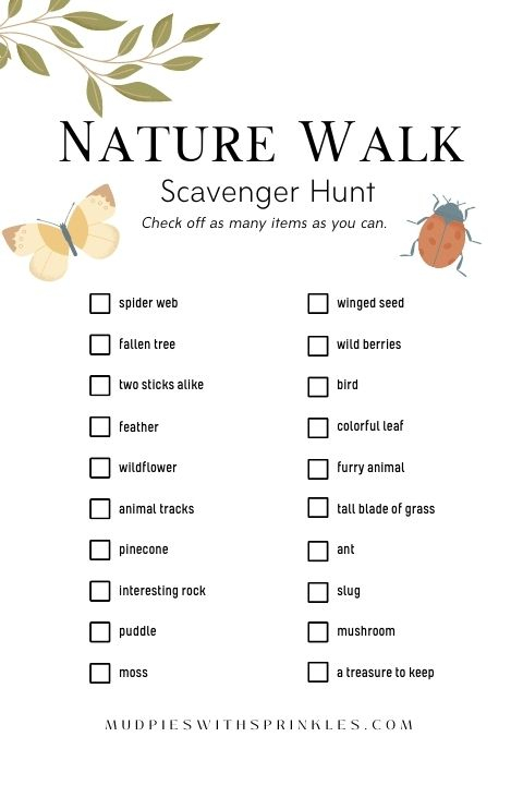 Free Nature Walk Scavenger Hunt Printable For Kids Mud Pies With 