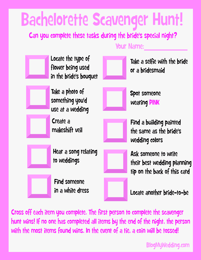 Free Printable Bachelorette Scavenger Hunt Blog My Wedding