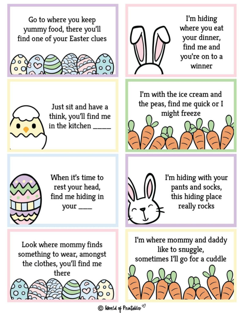 Free Printable Easter Egg Hunt Clues World Of Printables Easter Egg 