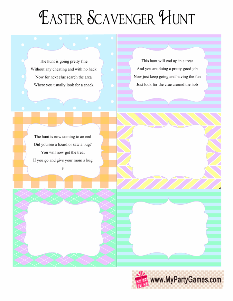 Free Printable Easter Scavenger Hunt Game With Clue Cards