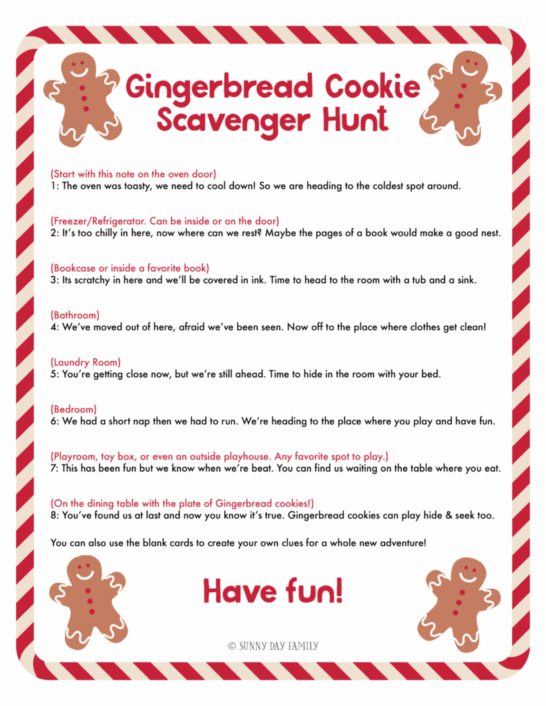Free Printable Gingerbread Man Scavenger Hunt Clues Printable And 