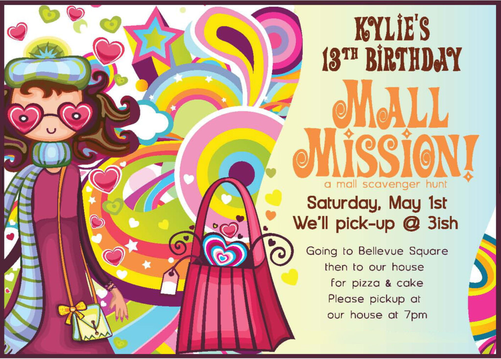 FREE Printable Mall Scavenger Hunt Birthday Party Invitations FREE 