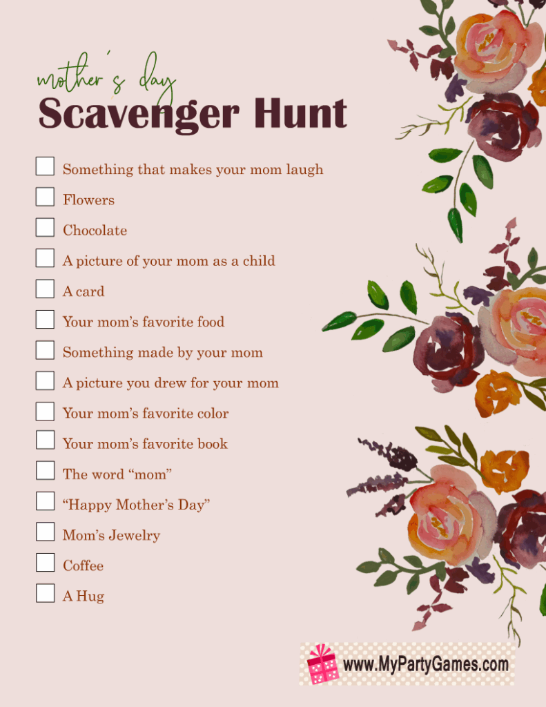 Free Printable Mother s Day Scavenger Hunt For Kids