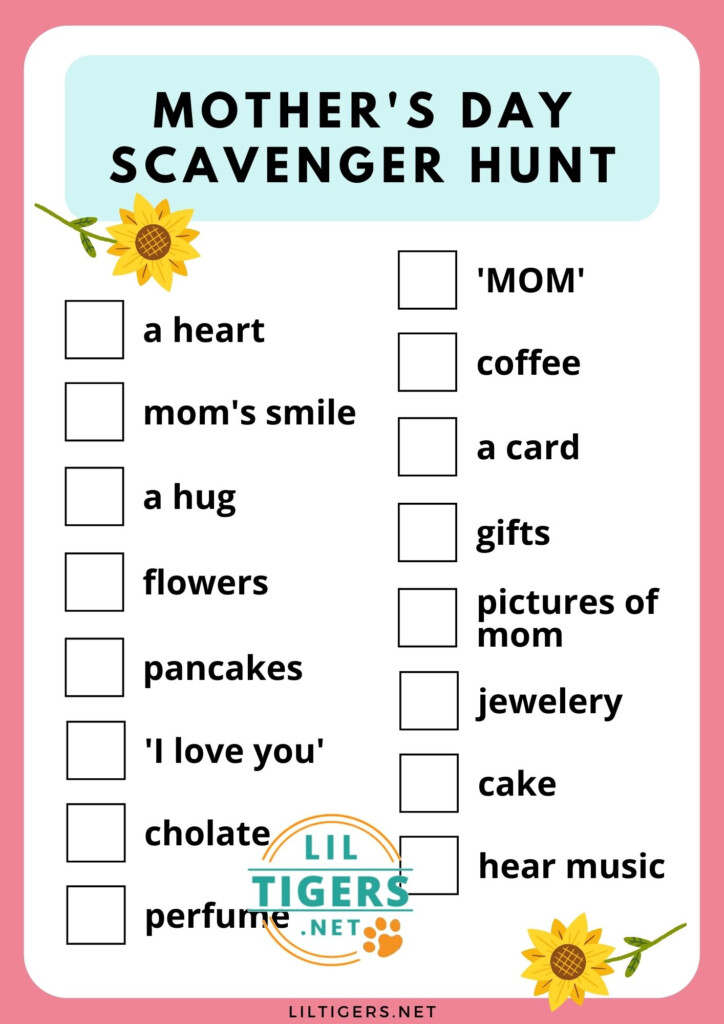 Free Printable Mother s Day Scavenger Hunt Lil Tigers Lil Tigers