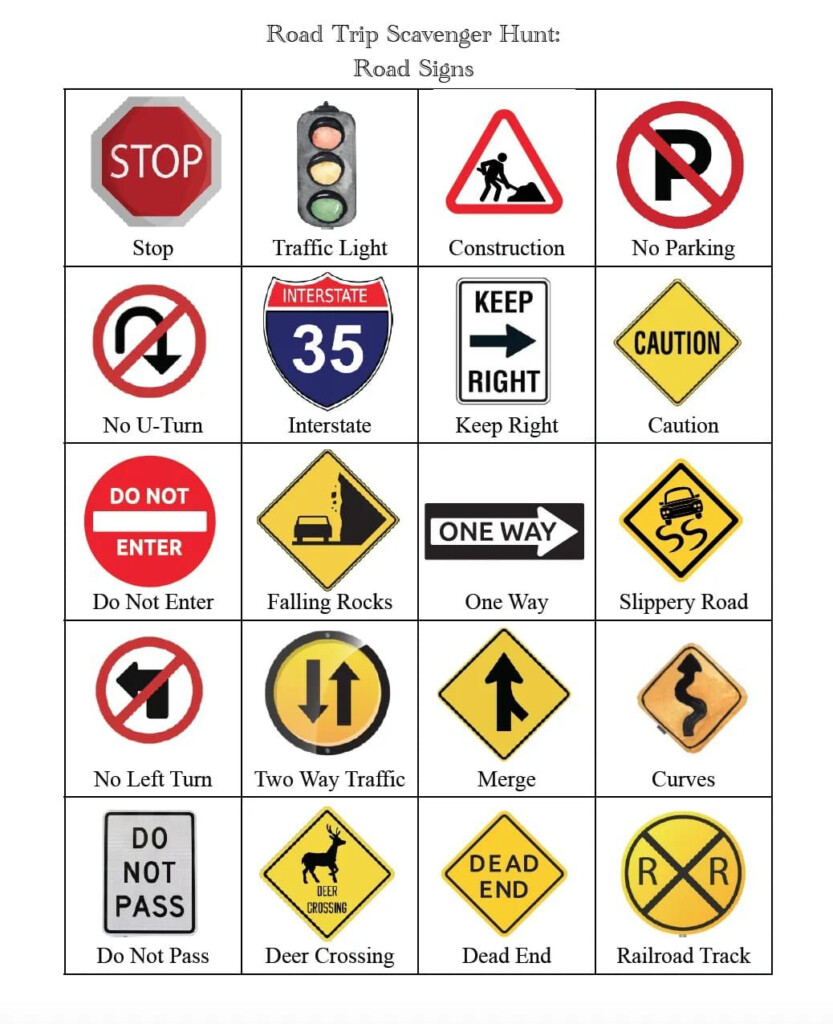 Free Printable Road Sign Scavenger Hunt Worksheets Library