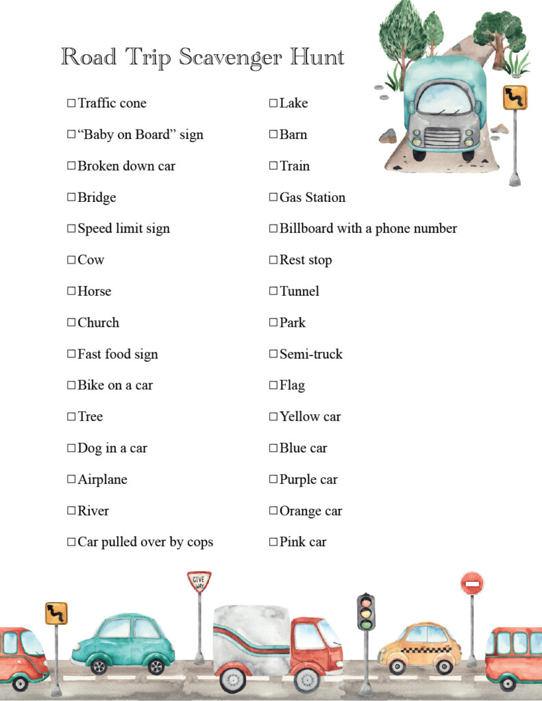 Free Printable Road Trip Scavenger Hunt Printable Calendars AT A GLANCE