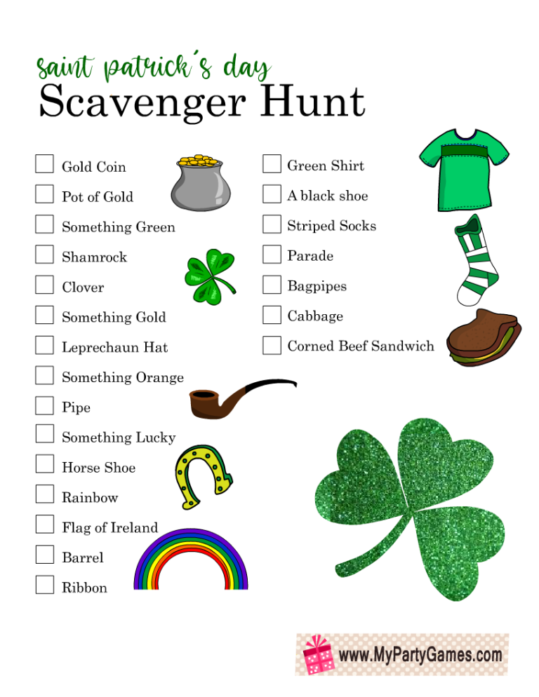 Free Printable Saint Patrick s Day Scavenger Hunt Game