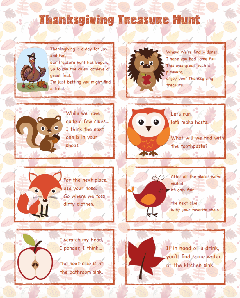 FREE Printable Thanksgiving Treasure Hunt Fun For Kids 